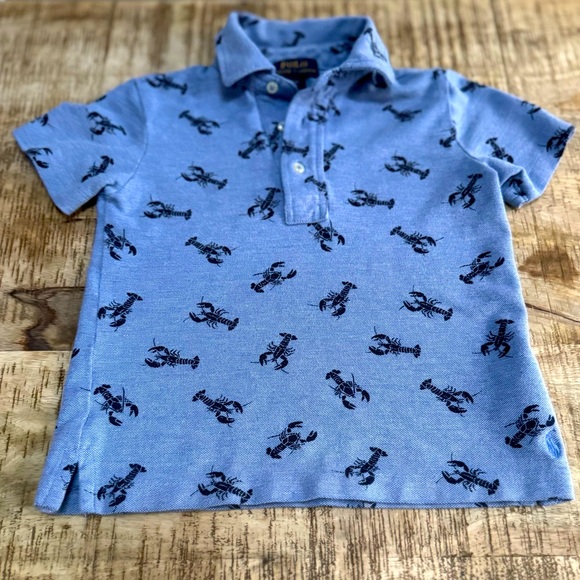 Ralph Lauren Blue Lobster Print Kids Polo Shirt Size EUC